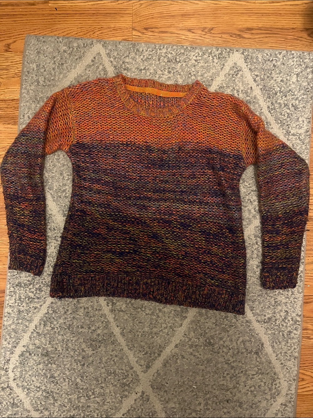 Women's Multicolor Marled Crewneck Sweater - Orange Accent